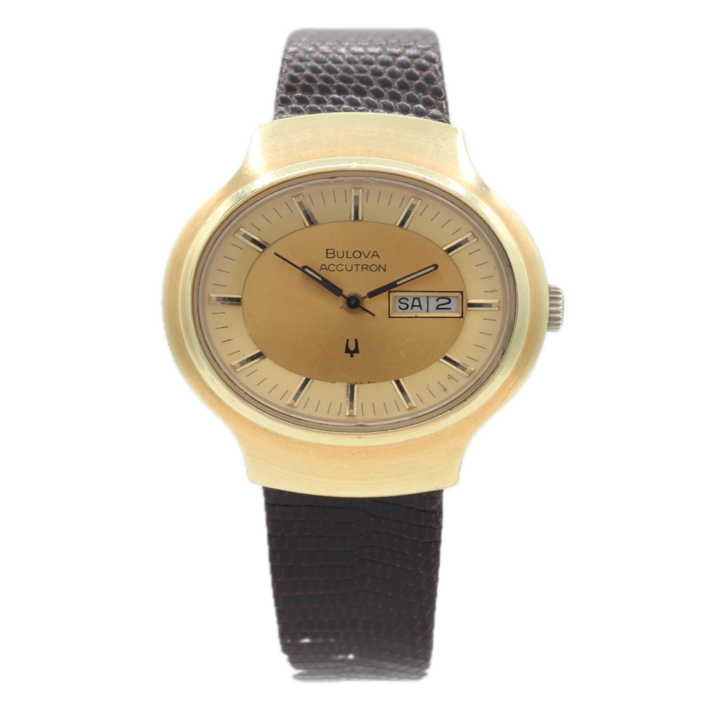 Vintage 37.5mm 1974 Accutron N4 Men's Quartz Wristwatch 2313 USA Gold Plated