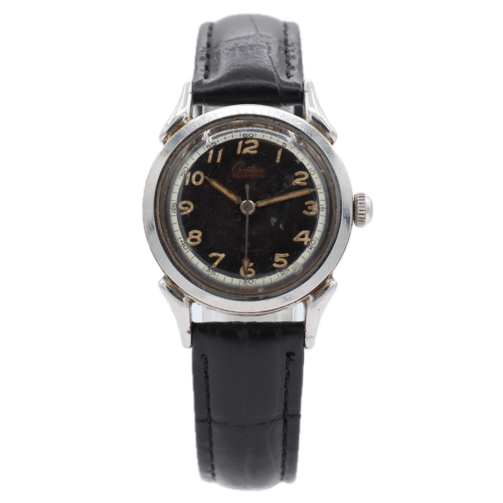 Vintage 30mm Croton Aquamatic Black Dial Men's Automatic Wristwatch Swiss Steel