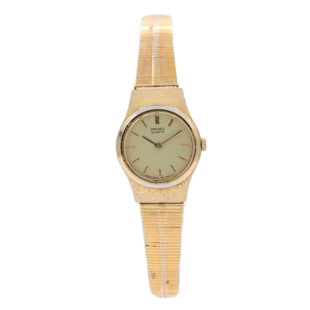 19mm Seiko 2Y00-0019 RO Linen Dial Ladies Quartz Wristwatch 2Y00A Japan Two Tone