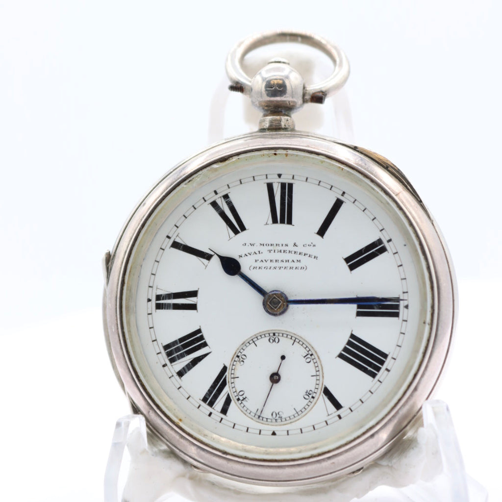 Antique J.W. Morris & Co Naval Timekeeper Key Wind Pocket Watch Sterling Silver