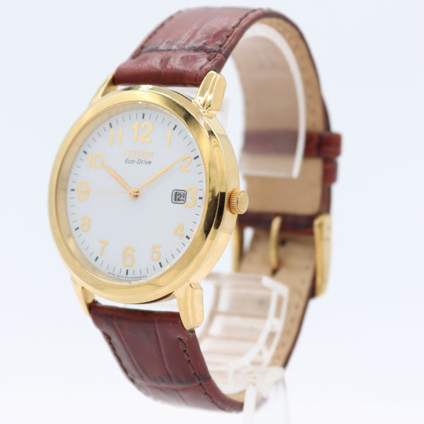38.5mm Citizen E111-S022894 Eco-Drive Date Men's Quartz Wristwatch Gold Tone