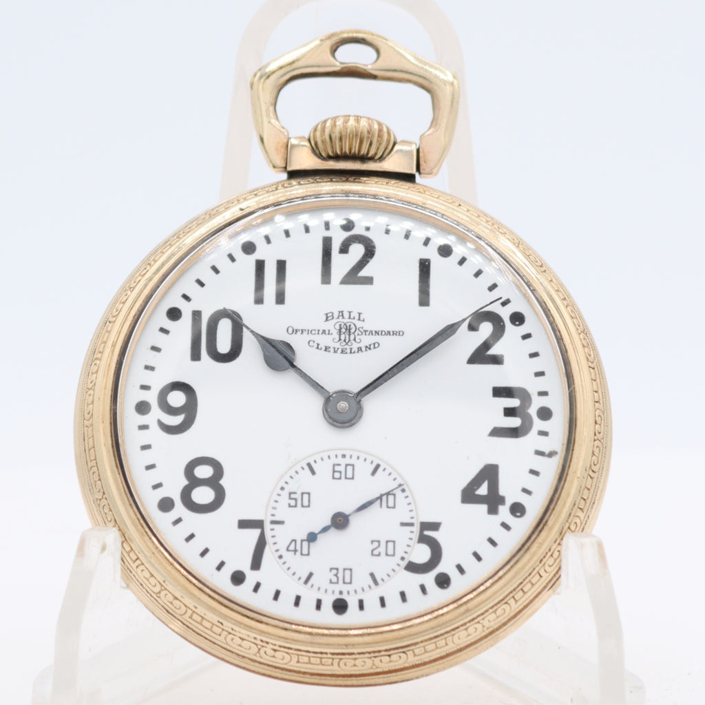 Vintage 18s 1944 Ball Stirrup Bow 21j Railroad Pocket Watch 999B 10k GF USA