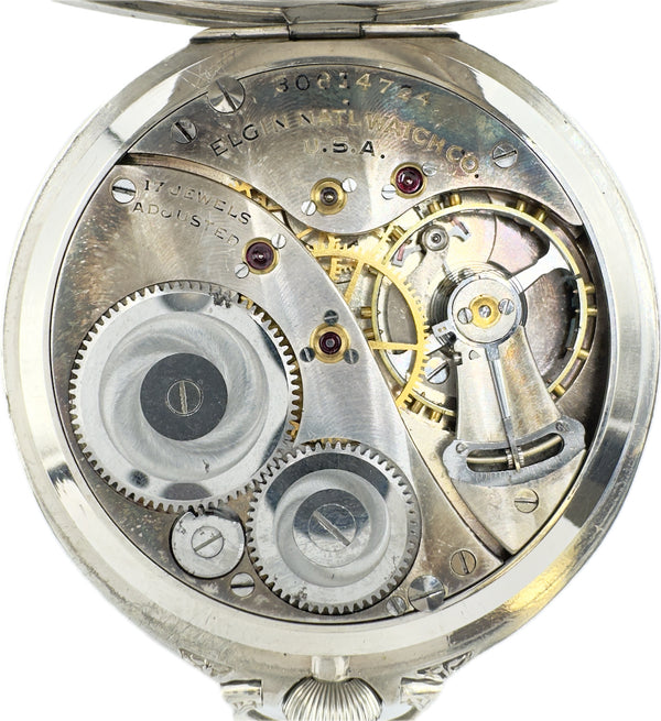 Antique 12 Size Elgin Mechanical Pocket Watch 479 14k White Gold FilledRuns