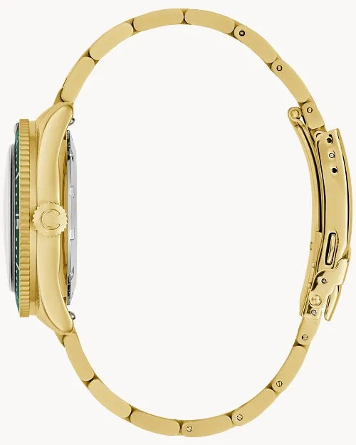39mm Bulova 44B128 Sea Hunter Gold & Green Men's Automatic Wristwatch Gold Tone