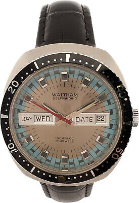 Vintage Waltham Diver 17 Jewel Men's Automatic Wristwatch FHF 908 w Day & Date#2