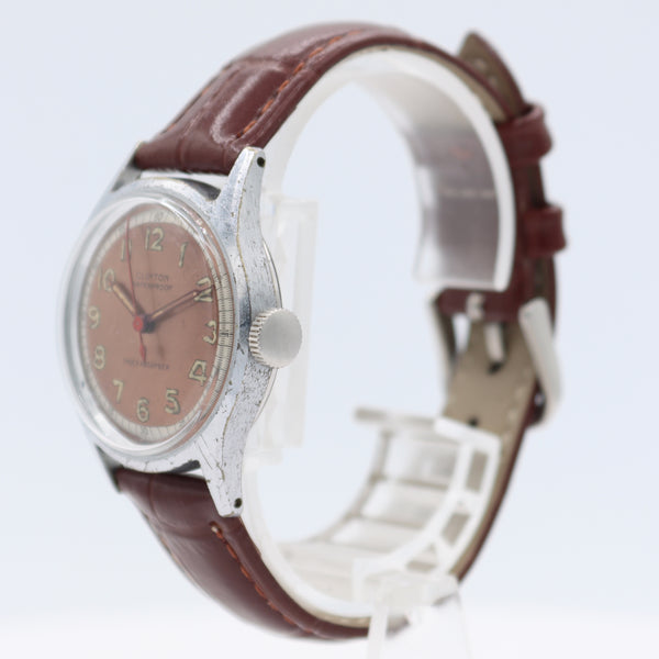 Vintage Clinton Salmon Dial Men's Mechanical Wristwatch Swiss Steel Military