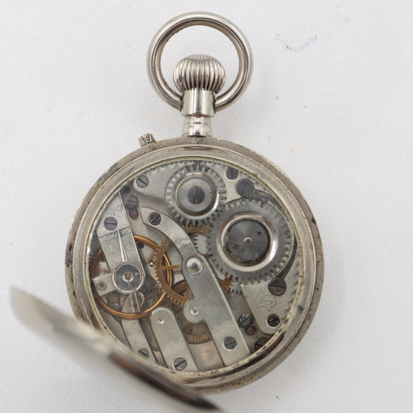 Antique 33mm Unbranded Button Set Mechanical Pocket Watch Chrome Plated Swiss