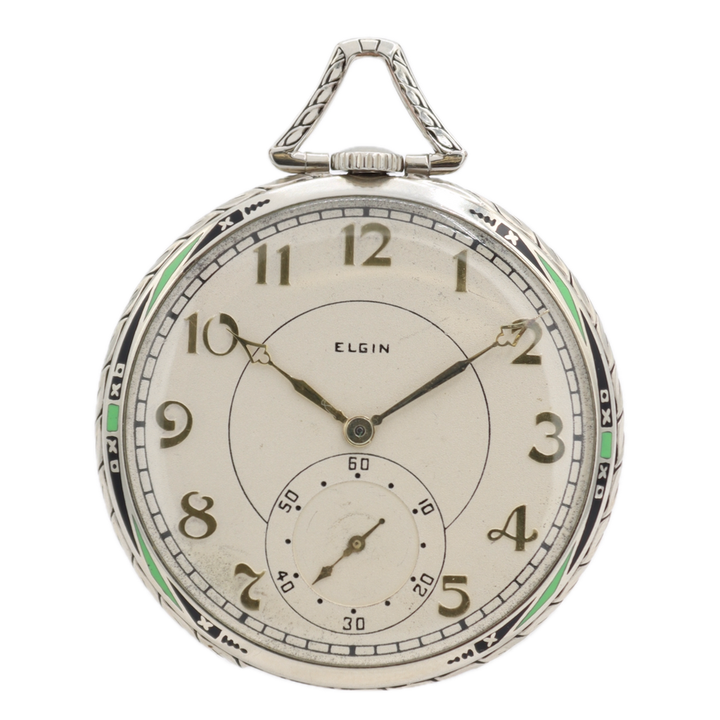 Antique 1924 Elgin G.M. Wheeler Enamel 17J Mechanical Pocket Watch 452 14k GF