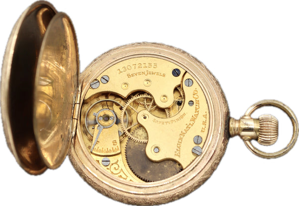 Antique 6 Size Elgin Fancy Mechanical Hunter Pocket Watch Grade 289 Gold Filled