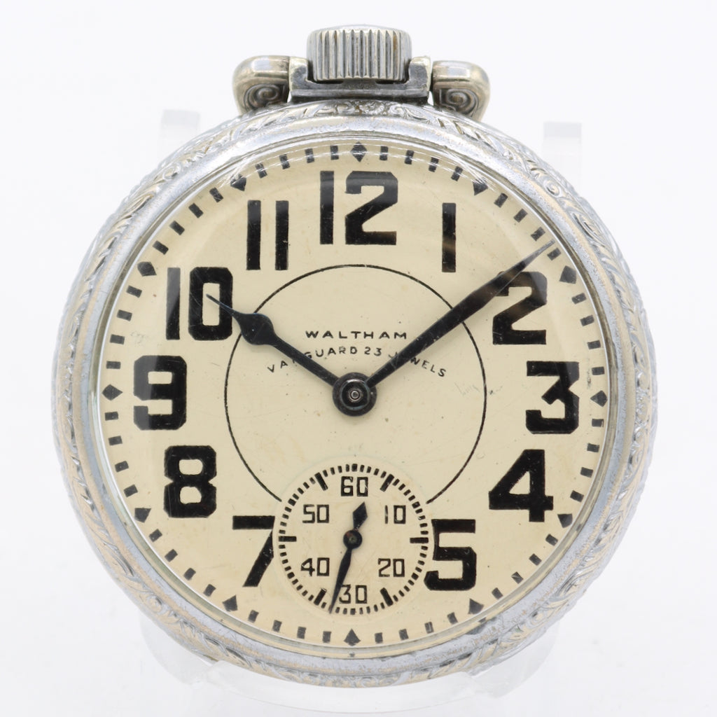 Vintage 1945 Waltham Art Deco Mechanical Railroad Pocket Watch Vanguard USA