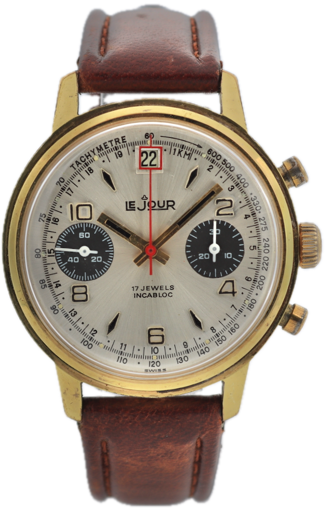 Vintage Le Jour 1376 Panda Men's Chronograph Wristwatch Valj. 7734 Gold Tone