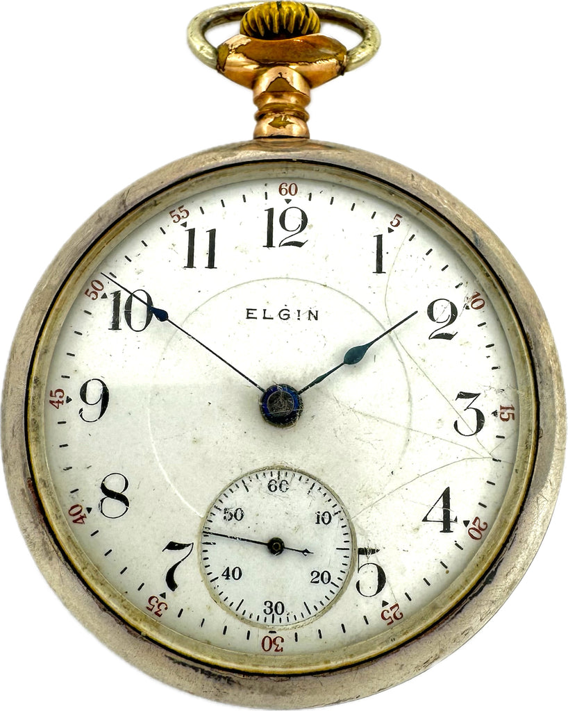 Antique 18 Size Elgin Mechanical Pocket Watch 379 Sterling Tricolor Gold Plated
