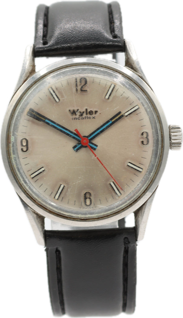 Vintage 33mm Wyler 197013-1102 Lifeguard Men's Mechanical Wristwatch Steel