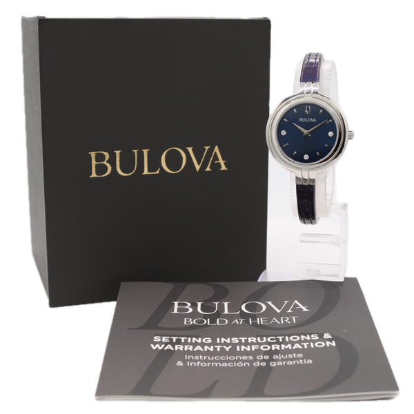 30mm Bulova 96P212 Rhapsody Diamond Ladies Quartz Wristwatch Blue Dial W/ Box