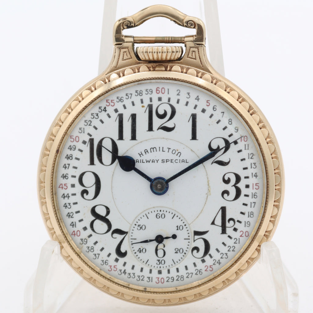 Vintage 1941 Hamilton Bar Over Crown 21j Railroad Pocket Watch 992B 10k GF