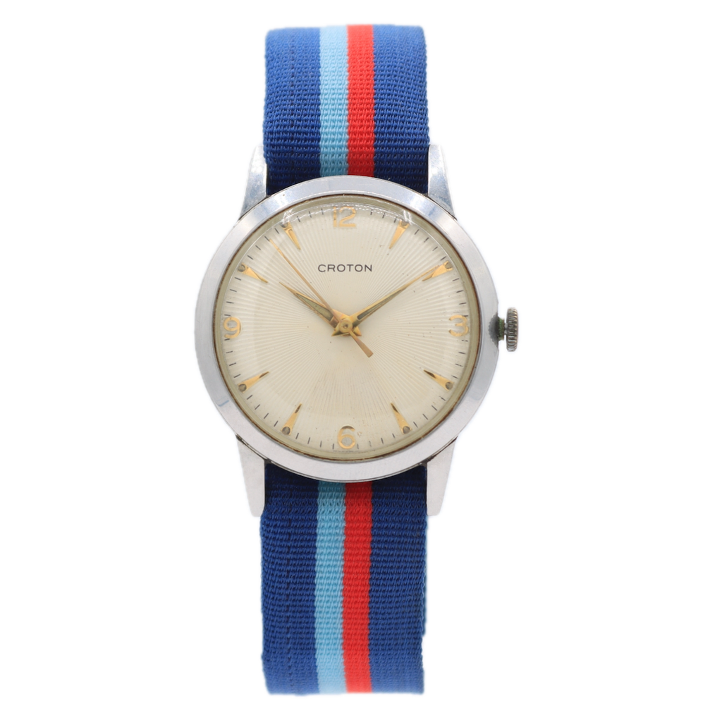 Vintage 33.5mm Croton Sunburst Men's Mechanical Wristwatch Stainless Steel