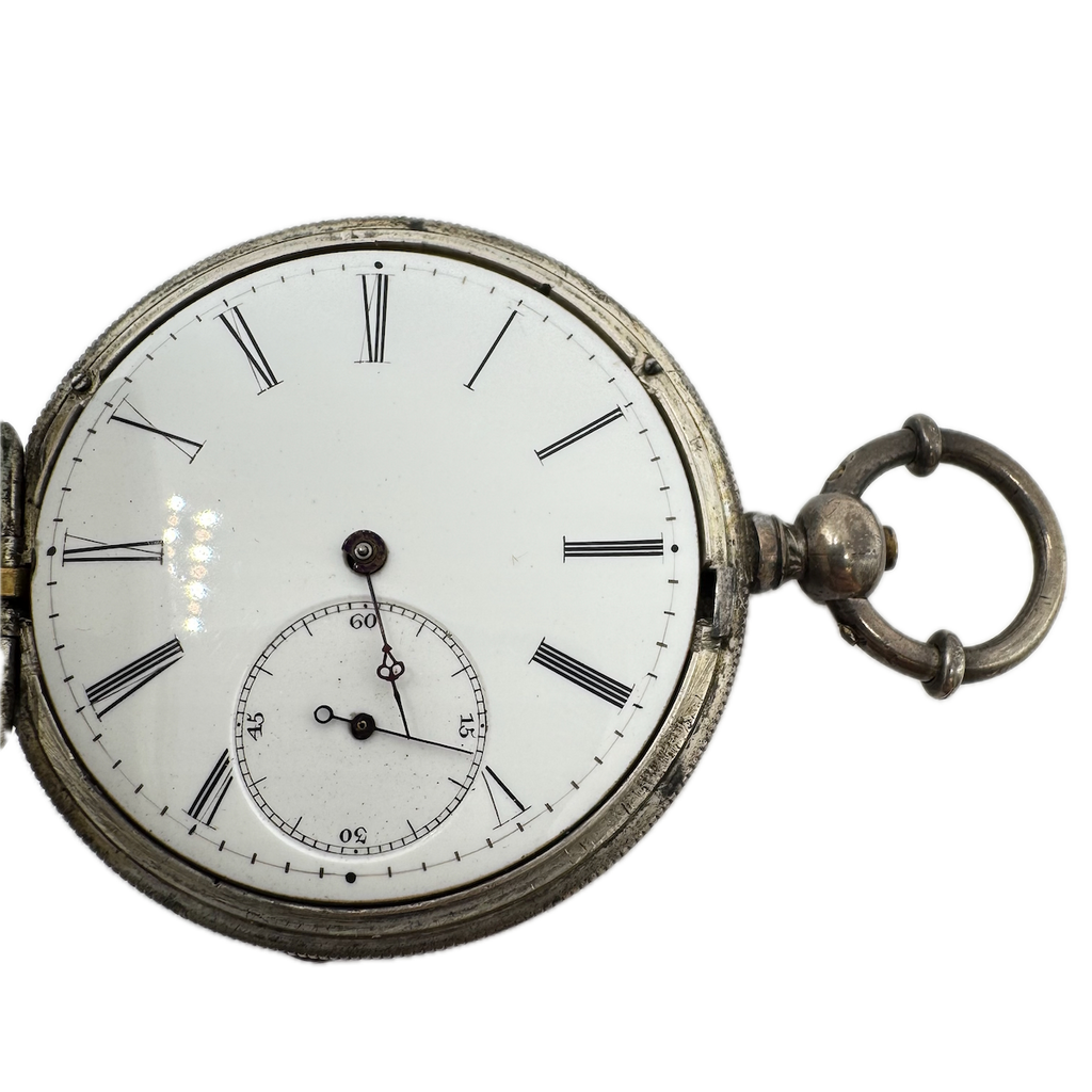 Antique Emile Bourquin Locle Key Wind Hunter Pocket Watch Sterling Silver