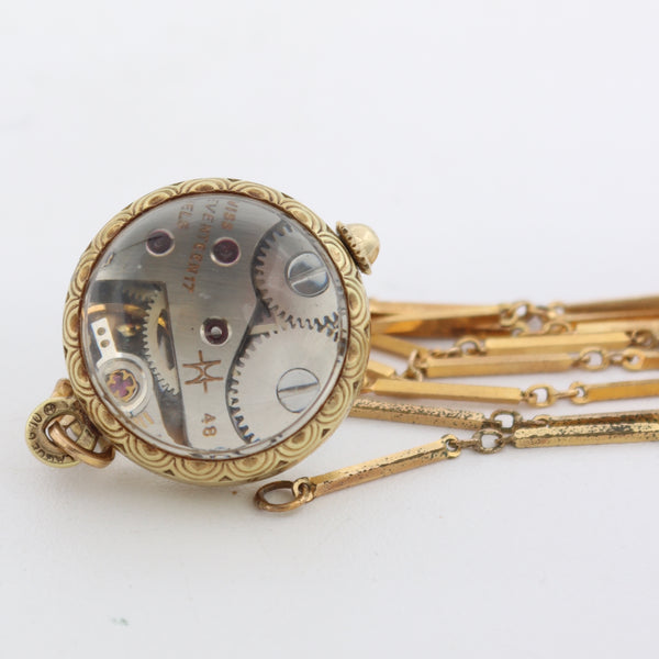 Hamilton Ball 17 Jewel Mechanical Pendant Watch 48 Gold Plated Swiss Running