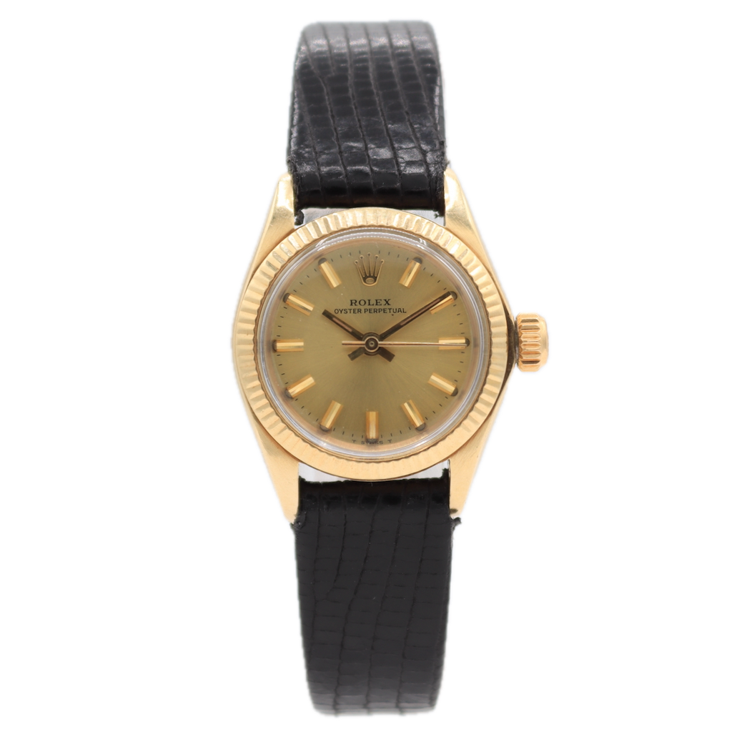 Vintage 25mm Rolex Oyster Perpetual Ladies Automatic Wristwatch 2030 14k Gold