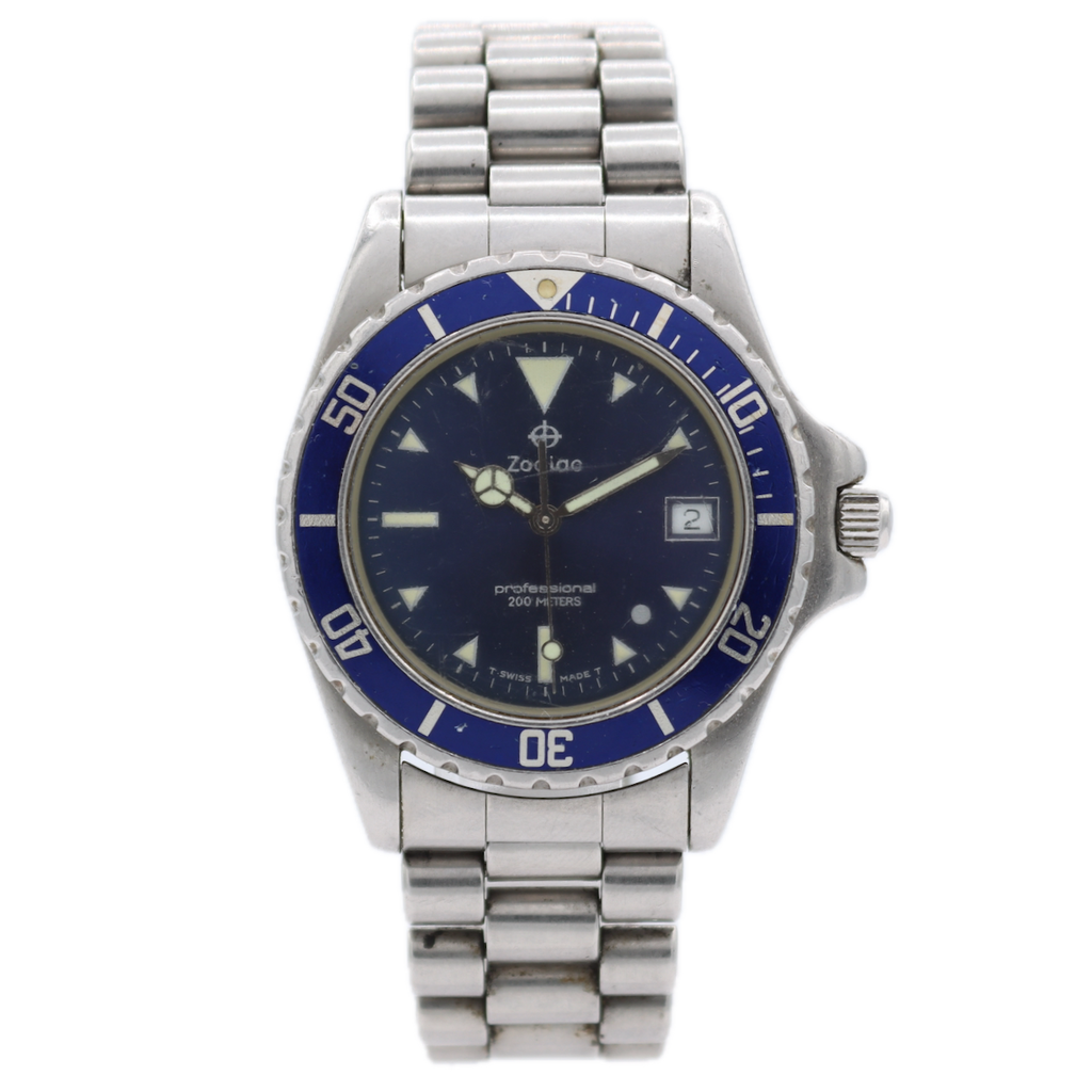 Zodiac 206.65.55 Professional Blue Men's Quartz Wristwatch ETA 955.112 Steel