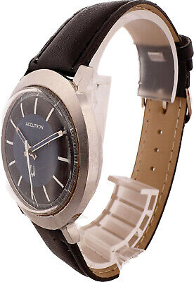 Vintage Accutron Men's Tuning Fork Wristwatch 214 Steel w Black & Blue Dial