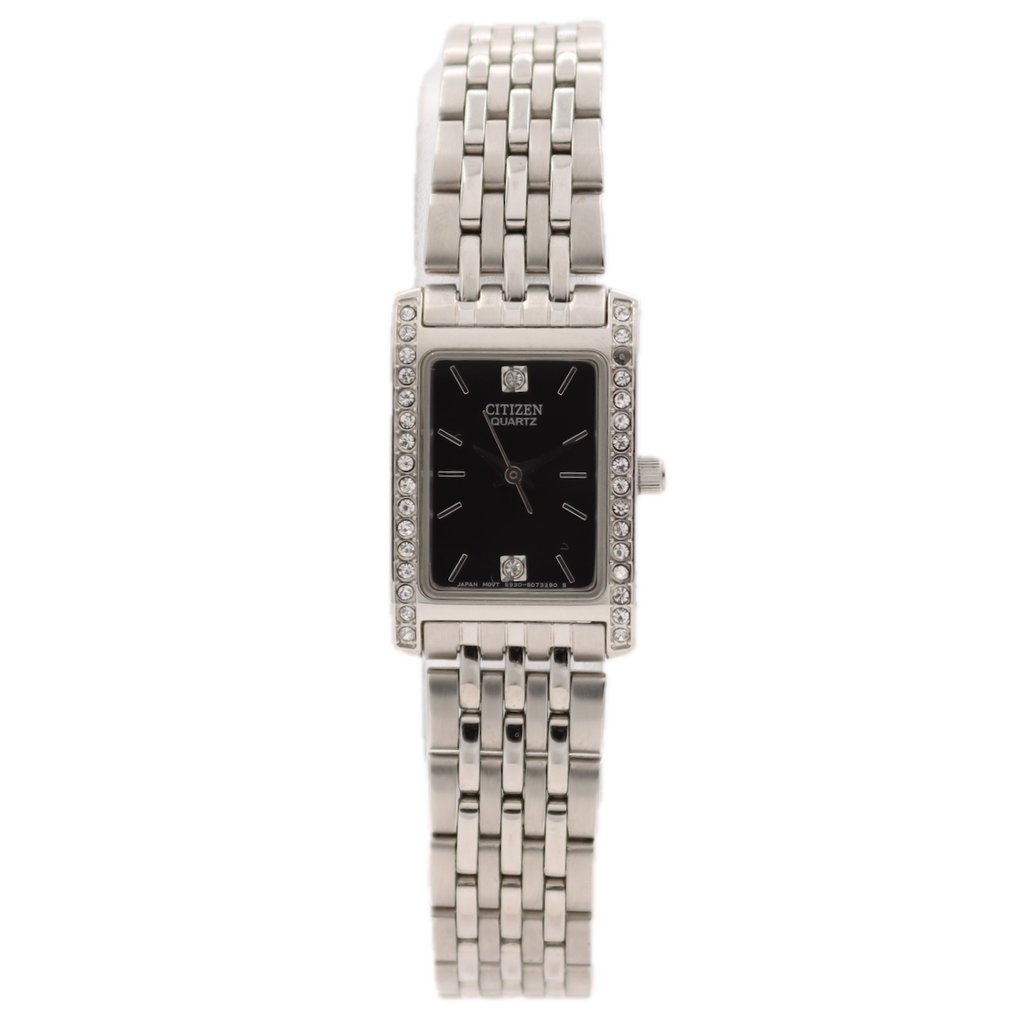 18mm Citizen Crystal Accents Ladies Quartz Wristwatch Steel With Bracelet & Box