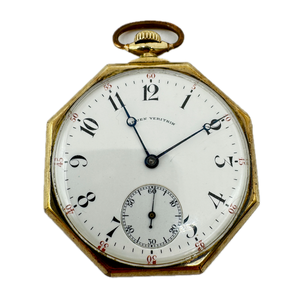 Antique 10s 1870 Gruen Hexagonal 17 Jewel Pocket Watch Verithin Gold Filled