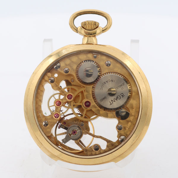 12s LeGant Skeleton 17J Mechanical Pocket Watch Unitas 6498 Gold Tone Swiss Runs