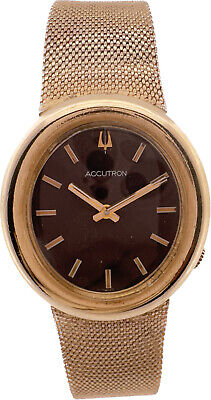 Vintage Accutron Men's Wristwatch 218 3 14k Gold Filled w Mesh Band &Black Dial