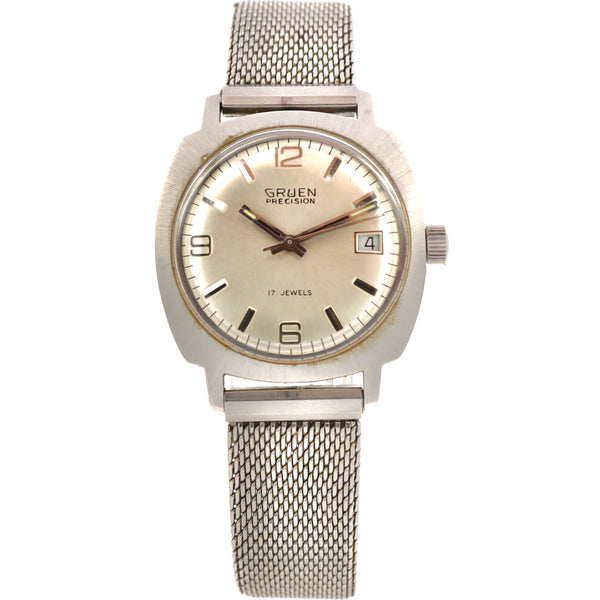 Vintage 34mm Gruen Precision Men's Mechanical Wristwatch ETA Swiss Steel