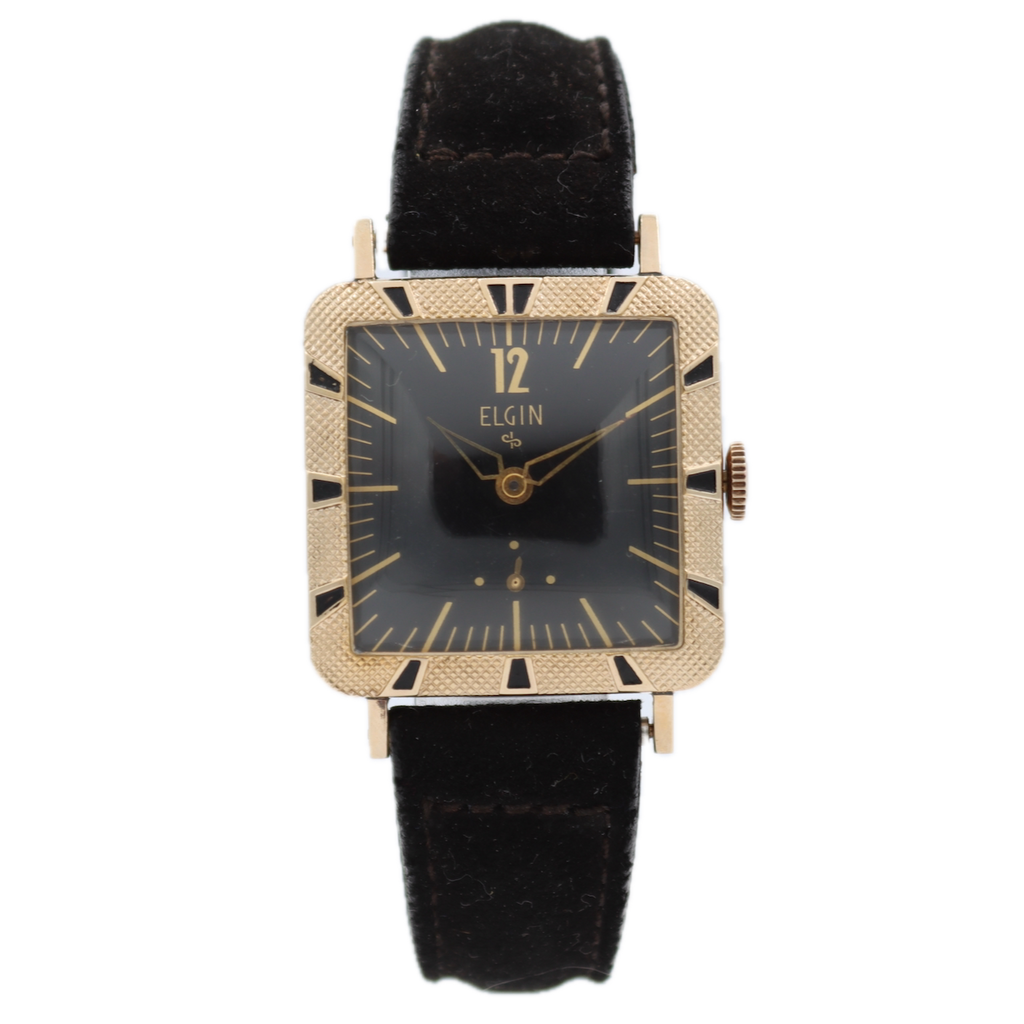 Vintage 28mm Elgin 9501 Huron Men's Mechanical Wristwatch USA 10k RGP Running