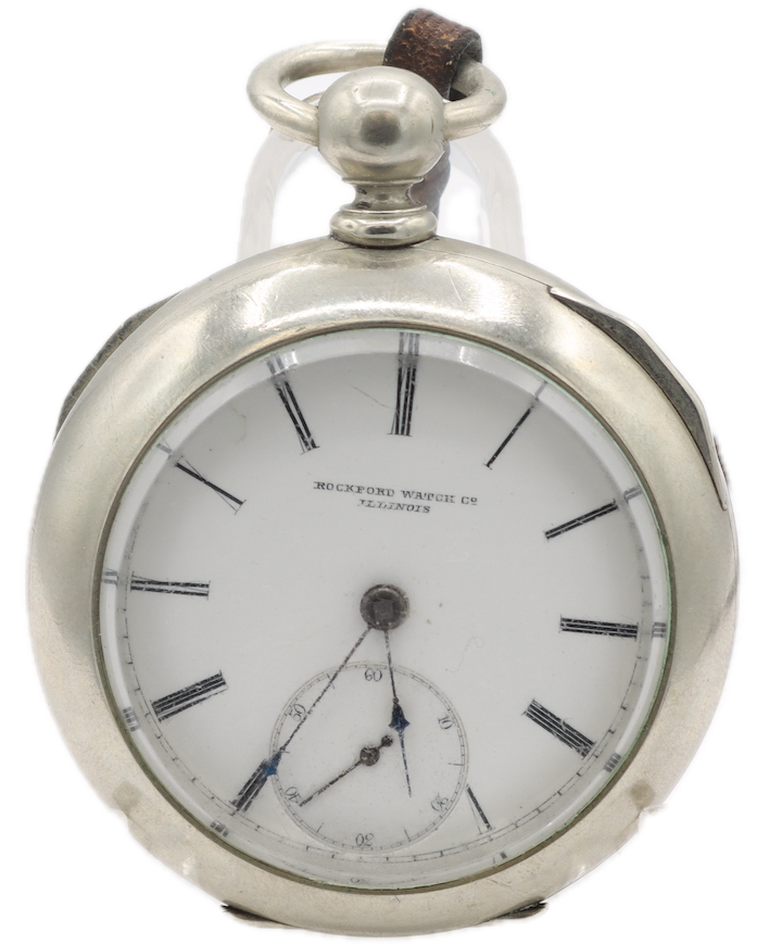 Antique 18 Size 1880 Rockford Key Wind Open Face Pocket Watch Silverine USA