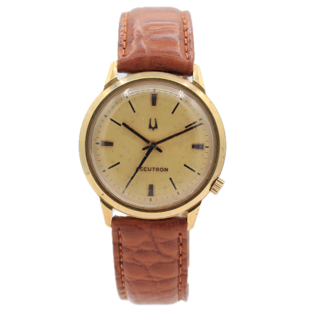 Vintage 34mm Accutron Frosted Dial Men's Tuning Fork Wristwatch 218 10k RGP