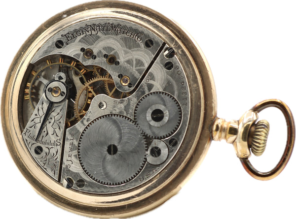 Antique 16 Size Elgin Mechanical Pocket Watch Grade 299 Gold Filled Guilloche