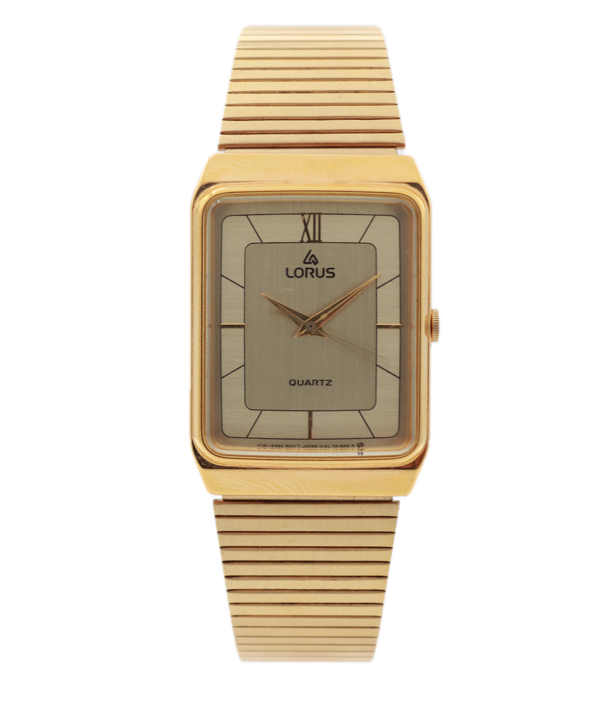 Vintage Lorus Seiko Y131-5250 Tank Style Men's Quartz Wristwatch Japan Gold Tone