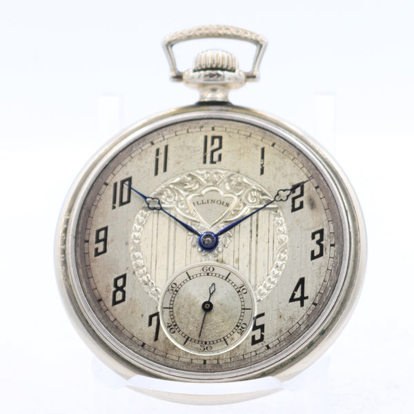 Antique 12s 1923 Illinois 21 Jewel Mechanical Pocket Watch 224 14k White GF