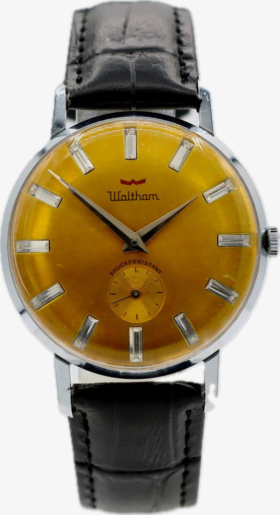 Vintage 34mm Waltham Yellow Dial Men's Mechanical Wristwatch AS 1890 Running