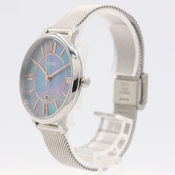 36mm Fossil ES4322 Jacqueline Ladies Quartz Wristwatch Blue Mother of Pearl