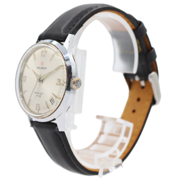 Vintage Helbros Invincible Date Men's Mechanical Wristwatch France Chrome Plated