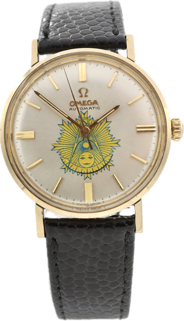 Vintage 34mm Omega Masonic Dial Men s Automatic Wristwatch Swiss 14k G thewatchpreserve