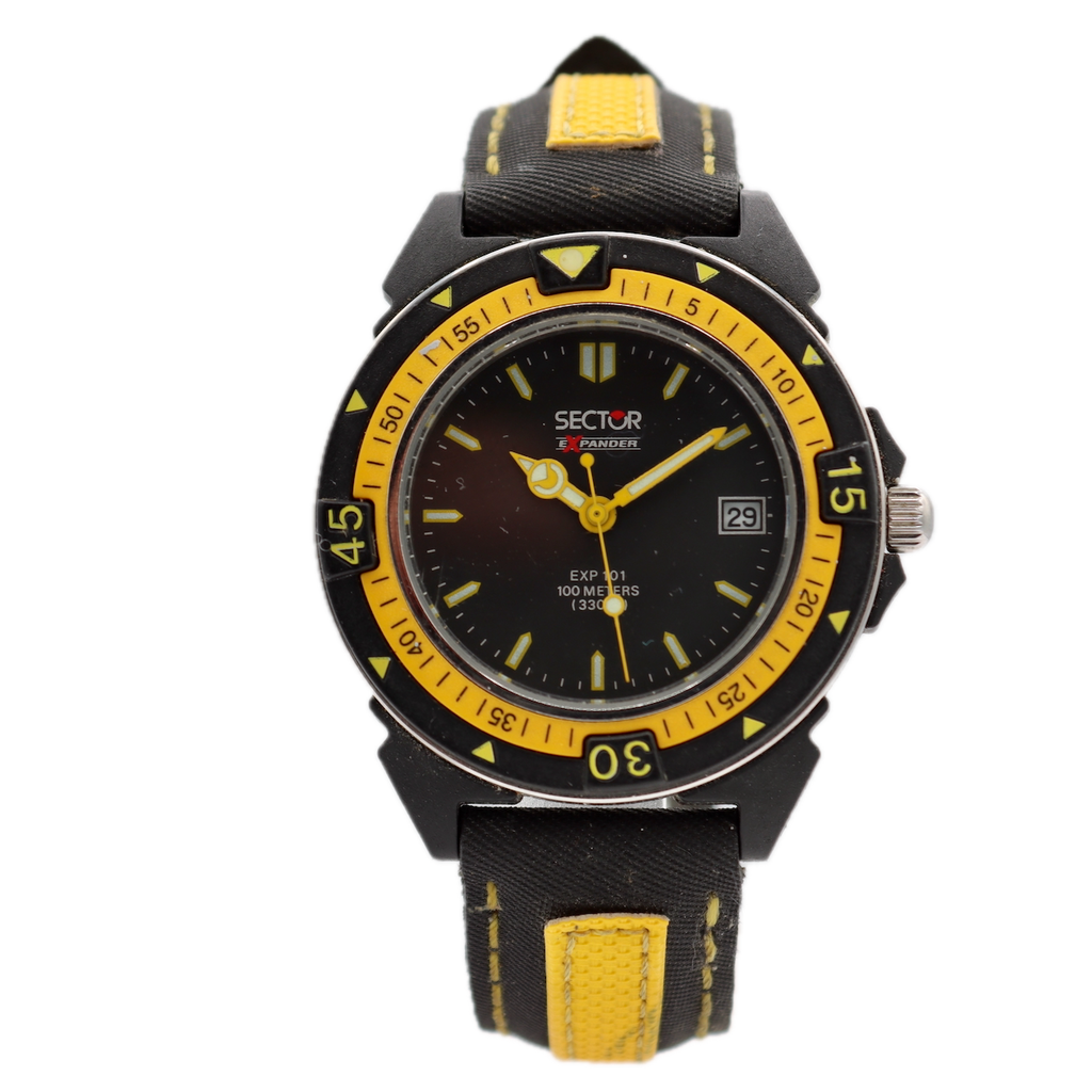 Vintage Sector EXP 101 Expander Yellow Men's Quartz Wristwatch Steel & Plastic