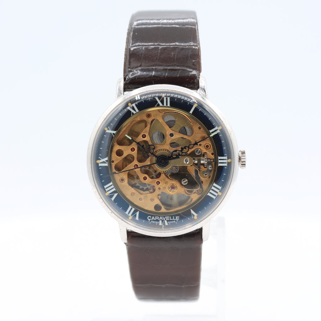 Vintage 34mm Caravelle Skeleton Dial Men's Mechanical Wristwatch 1241.50 Runs