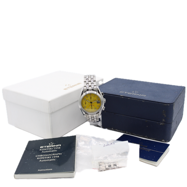 37mm Eterna Kontiki 1958 Yellow Dial Men's Chronograph Wristwatch Swiss Steel