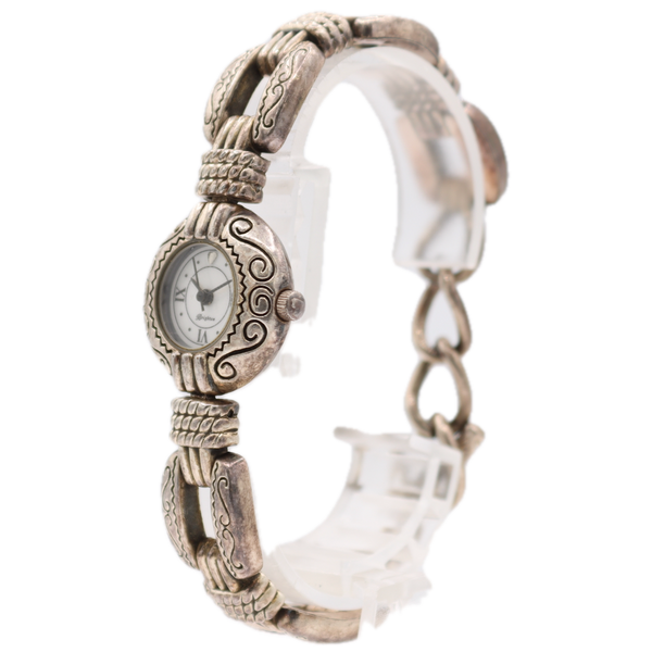 Vintage 23mm Brighton Berlin Ladies Quartz Wristwatch Silver Etched Scrollwork
