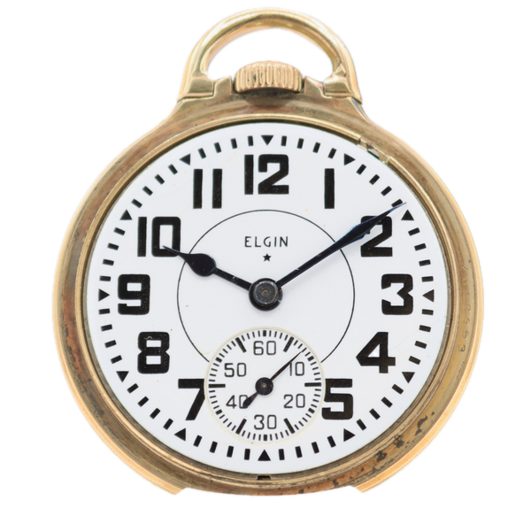Antique 16s 1944 Elgin 21 Jewel Railroad Pocket Watch 590 10k Gold FilledUSA