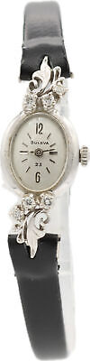 Vintage Bulova 23 Jewel Women Mechanical Wristwatch 58D 14k White Gold wDiamonds