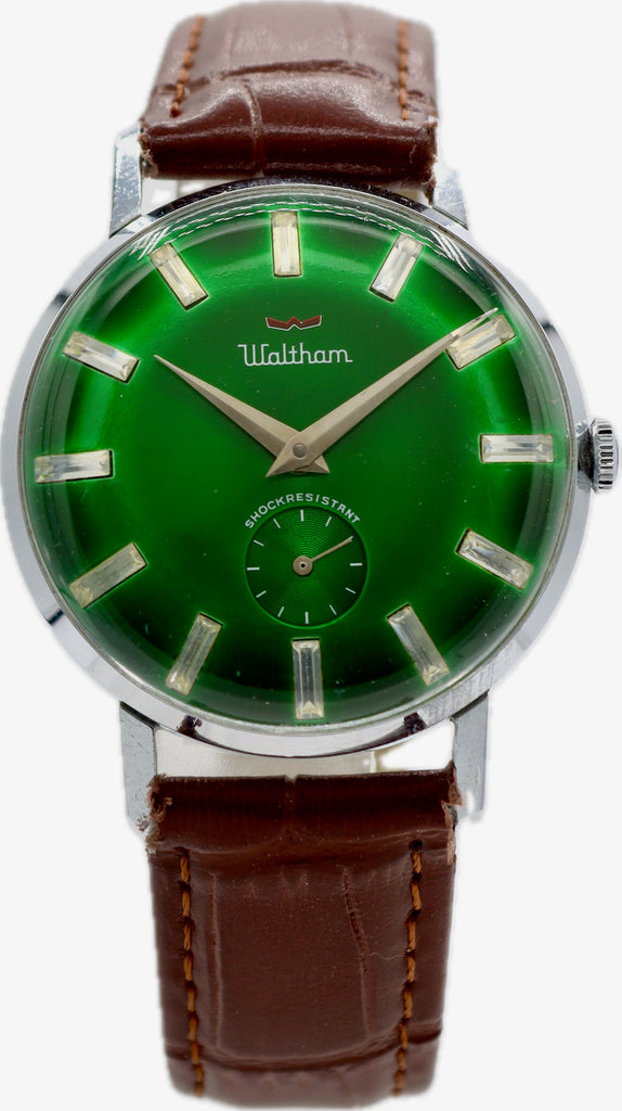 Vintage 34mm Waltham Emerald Dial Men's Mechanical Wristwatch AS 1890 Running