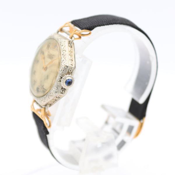 Vintage Gruen Octagonal Deco Ladies Mechanical Wristwatch 885 14k White GF