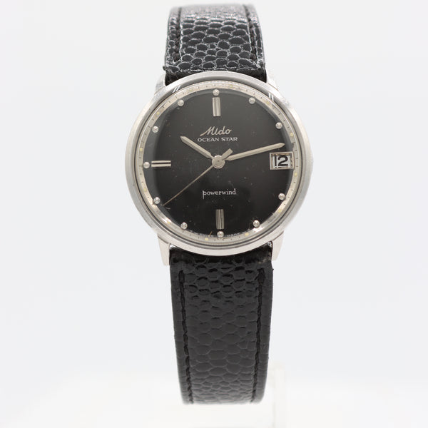 Vintage 33mm Mido Ocean Star Powerwind Men's Automatic Wristwatch Matte Black