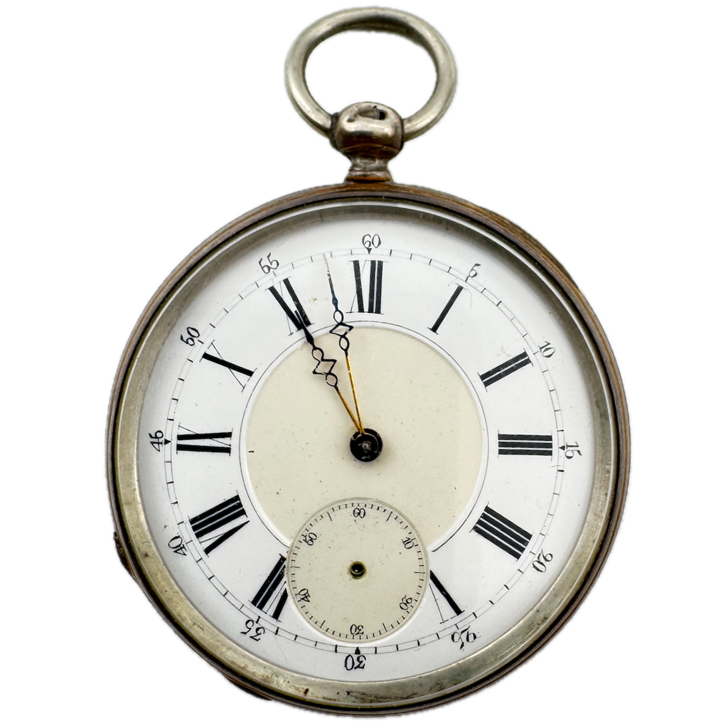 Antique Ancre Key Wind Swiss Lever Escapement Pocket Watch Sterling Silver
